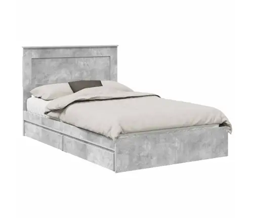 Gultas Rāmis Betona Pelēks 135 X 190 Cm Inženierijas Koks Vidaxl