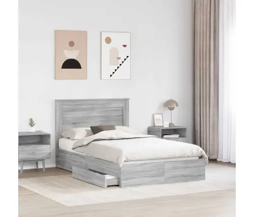 Gultas Rāmis Pelēks Sonoma 120 X 200 Cm Inženierijas Koks Vidaxl