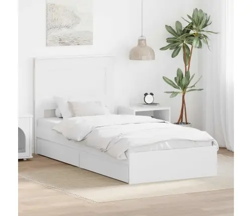 Laos Voodi Peaga Sahtliga Valge 100 X 200 Cm Tehispuit