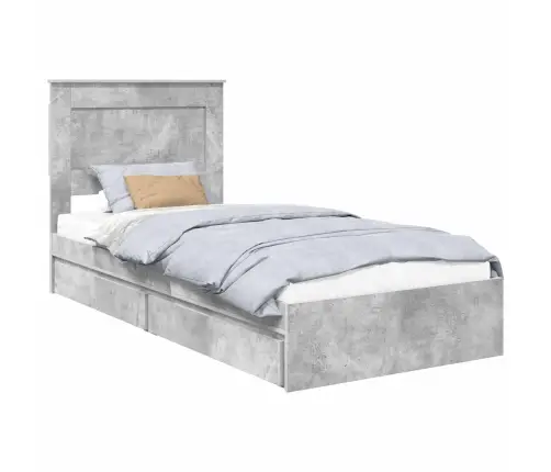 Gultas Rāmis Betona Pelēks 90 X 190 Cm Inženierijas Koks Vidaxl