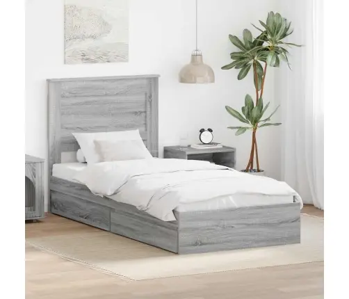 Gultas Rāmis Pelēks Sonoma 90 X 200 Cm Inženierijas Koks Vidaxl