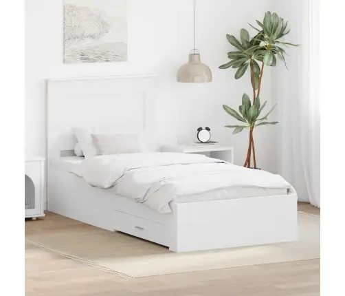 Voodi Raam Sahtliga Peaga Valge Ja Hõbe 75 X 190 Cm Tehispuit