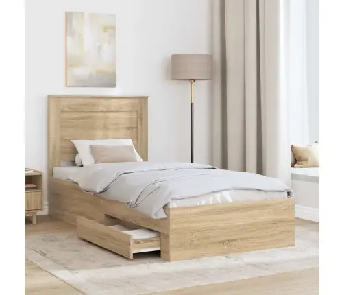 Gultas Rāmis Ar Atvilktni Sonoma Ozols Un Sudrabs 75 X 190 Cm Vidaxl