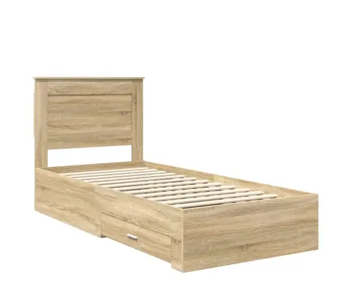 Gultas Rāmis Ar Atvilktni Sonoma Ozols Un Sudrabs 75 X 190 Cm Vidaxl