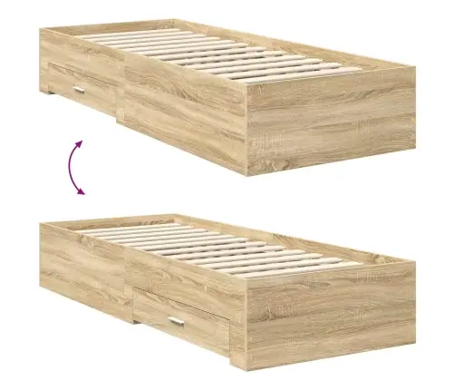 Gultas Rāmis Ar Atvilktni Sonoma Ozols Un Sudrabs 75 X 190 Cm Vidaxl