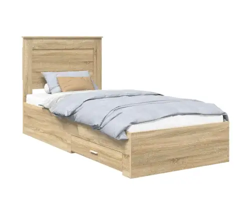 Gultas Rāmis Ar Atvilktni Sonoma Ozols Un Sudrabs 75 X 190 Cm Vidaxl