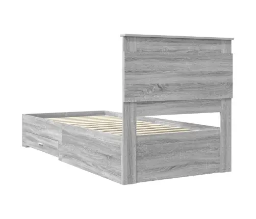 Gultas Rāmis Ar Atvilktni Pelēks Sonoma Un Sudrabs 75 X 190 Cm Vidaxl