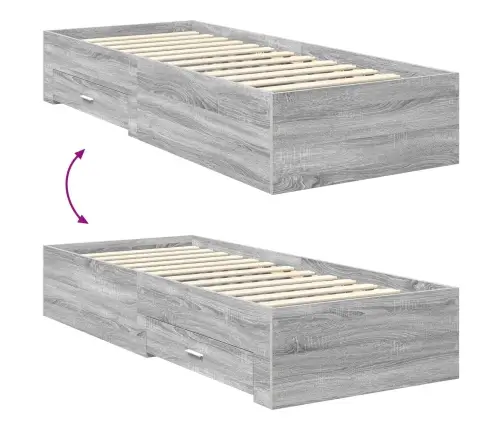 Gultas Rāmis Ar Atvilktni Pelēks Sonoma Un Sudrabs 75 X 190 Cm Vidaxl