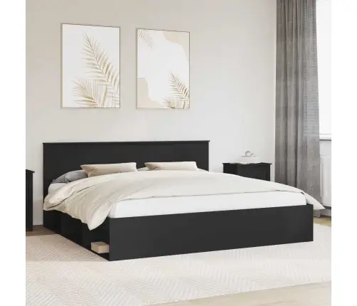 Voodi Raam Peaga Must 200 X 200 Cm Tahke Mänd