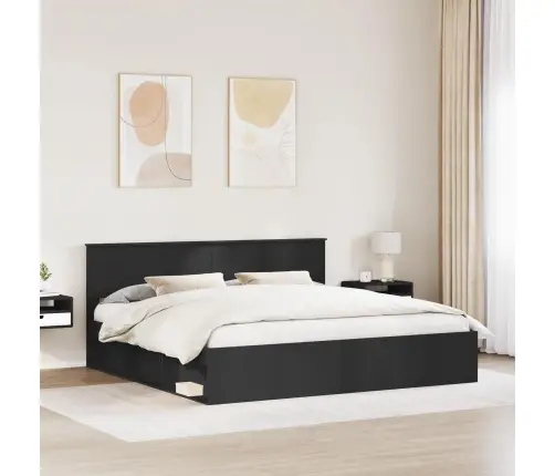 Voodi Raam Peaga Must 200 X 200 Cm Tahke Mänd