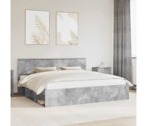 Gultas Rāmis Betons 200 X 200 Cm Ciets Priedes Koks Vidaxl