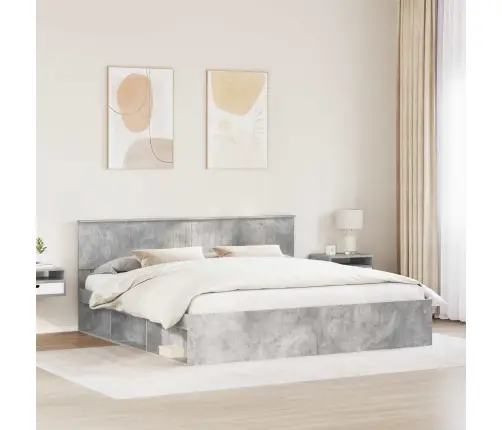 Gultas Rāmis Betons 200 X 200 Cm Ciets Priedes Koks Vidaxl