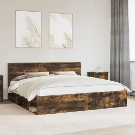 Voodi Raam Peaga Suitsetatud Tamm 200 X 200 Cm Tahke Mänd