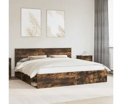 Gultas Rāmis Dūmaka Ozols 200 X 200 Cm Ciets Priedes Koks Vidaxl