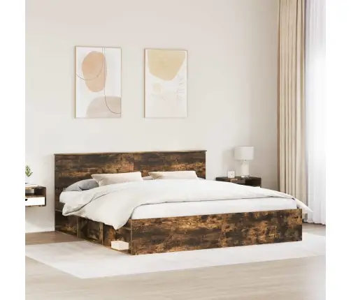 Gultas Rāmis Dūmaka Ozols 200 X 200 Cm Ciets Priedes Koks Vidaxl