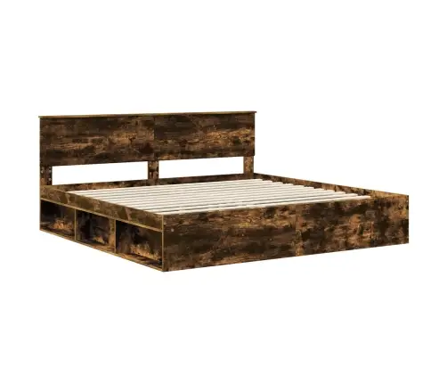 Gultas Rāmis Dūmaka Ozols 200 X 200 Cm Ciets Priedes Koks Vidaxl