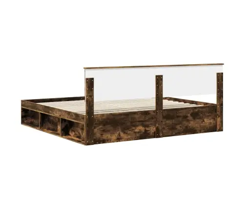 Gultas Rāmis Dūmaka Ozols 200 X 200 Cm Ciets Priedes Koks Vidaxl