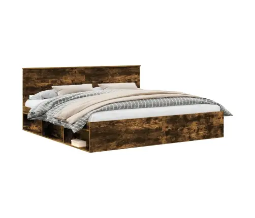 Gultas Rāmis Dūmaka Ozols 200 X 200 Cm Ciets Priedes Koks Vidaxl