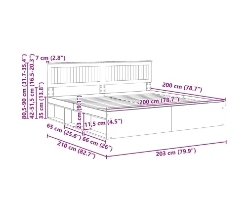 Lovos Rėmas Senas Medis 200 X 200 Cm Kietos Pušies Mediena