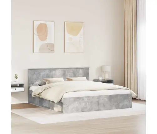 Voodi Raam Peaga Betoon 180 X 200 Cm Tahke Mänd