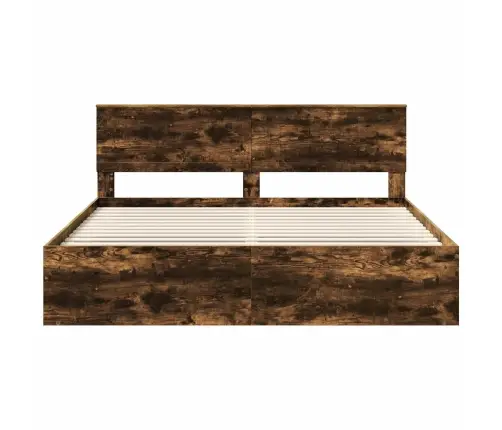 Voodi Raam Peaga Suitsetatud Tamm 180 X 200 Cm Tahke Mänd