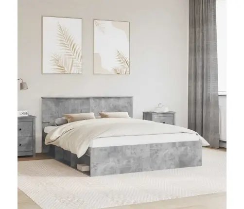 Voodi Raam Peaga Betoon 160 X 200 Cm Tahke Mänd