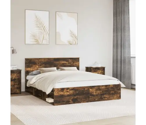 Gultas Rāmis Dūmaka Ozols 160 X 200 Cm Ciets Priedes Koks Vidaxl