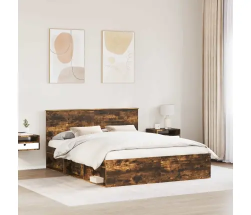 Gultas Rāmis Dūmaka Ozols 160 X 200 Cm Ciets Priedes Koks Vidaxl