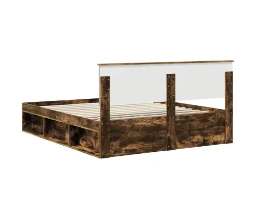 Gultas Rāmis Dūmaka Ozols 160 X 200 Cm Ciets Priedes Koks Vidaxl