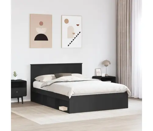 Gultas Rāmis Melna 140 X 190 Cm Ciets Priedes Koks Vidaxl