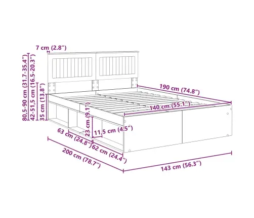 Lovos Rėmas Betoninė 140 X 190 Cm Kietos Pušies Mediena