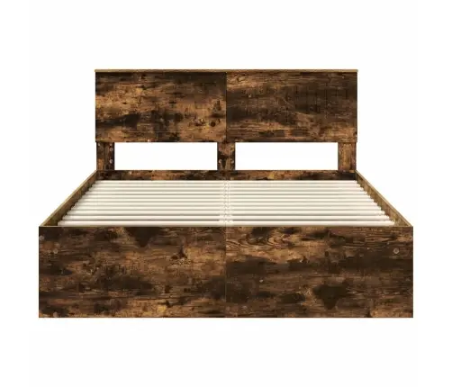 Gultas Rāmis Dūmaka Ozols 140 X 190 Cm Ciets Priedes Koks Vidaxl