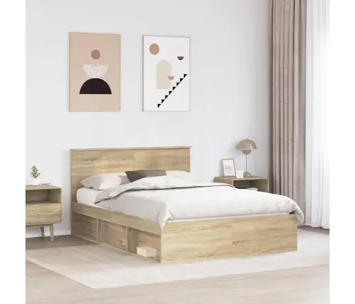 Gultas Rāmis Sonoma Ozols 135 X 190 Cm Ciets Priedes Koks Vidaxl