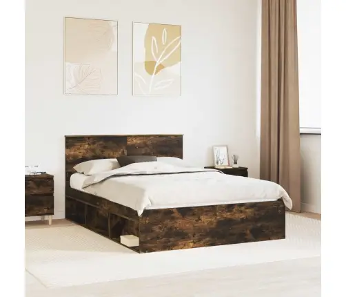 Gultas Rāmis Dūmaka Ozols 135 X 190 Cm Ciets Priedes Koks Vidaxl