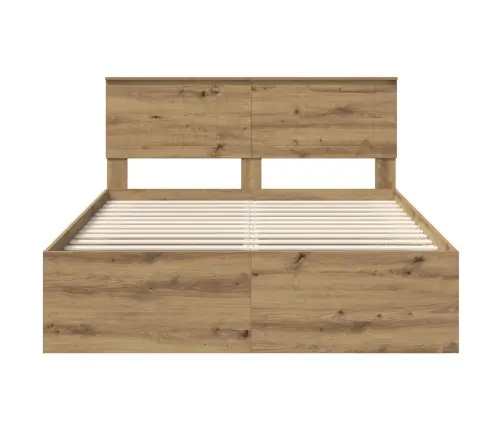 Gultas Rāmis Mākslīgā Ozola 135 X 190 Cm Ciets Priedes Koks Vidaxl