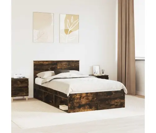 Gultas Rāmis Dūmaka Ozols 120 X 190 Cm Ciets Priedes Koks Vidaxl