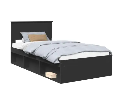 Lovos Rėmas Juoda 100 X 200 Cm Kietos Pušies Mediena