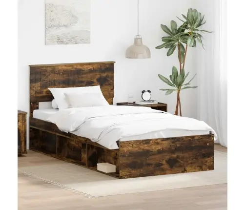 Gultas Rāmis Dūmaka Ozols 100 X 200 Cm Ciets Priedes Koks Vidaxl