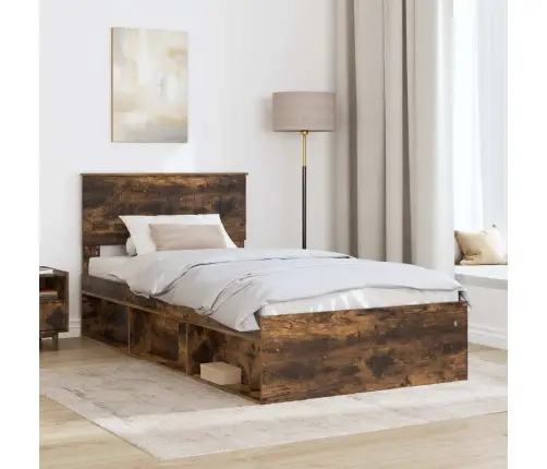 Gultas Rāmis Dūmaka Ozols 100 X 200 Cm Ciets Priedes Koks Vidaxl