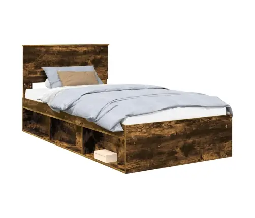 Gultas Rāmis Dūmaka Ozols 100 X 200 Cm Ciets Priedes Koks Vidaxl