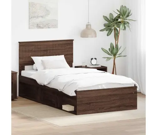 Gultas Rāmis Brūns Ozols 100 X 200 Cm Ciets Priedes Koks Vidaxl