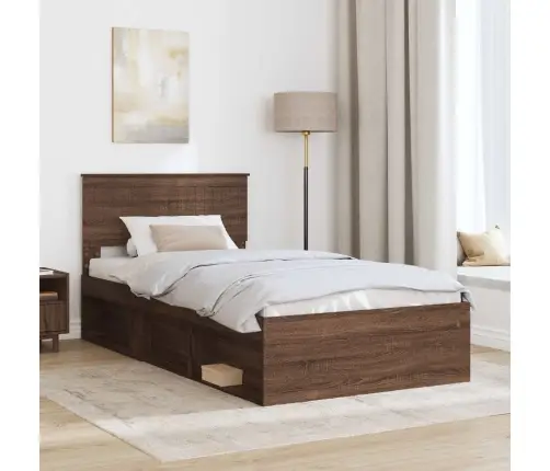 Gultas Rāmis Brūns Ozols 100 X 200 Cm Ciets Priedes Koks Vidaxl