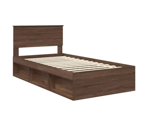 Gultas Rāmis Brūns Ozols 100 X 200 Cm Ciets Priedes Koks Vidaxl