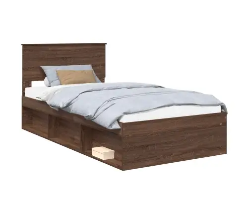 Gultas Rāmis Brūns Ozols 100 X 200 Cm Ciets Priedes Koks Vidaxl