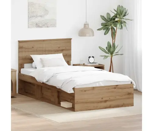 Gultas Rāmis Mākslīgā Ozola 100 X 200 Cm Ciets Priedes Koks Vidaxl