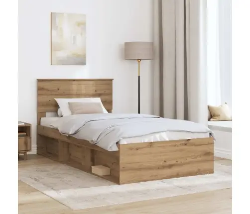 Gultas Rāmis Mākslīgā Ozola 100 X 200 Cm Ciets Priedes Koks Vidaxl