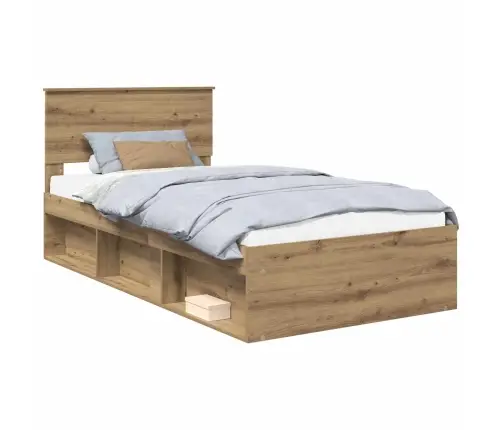 Gultas Rāmis Mākslīgā Ozola 100 X 200 Cm Ciets Priedes Koks Vidaxl