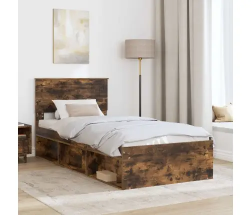 Gultas Rāmis Dūmaka Ozols 90 X 200 Cm Ciets Priedes Koks Vidaxl