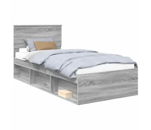 Gultas Rāmis Pelēks Sonoma 90 X 200 Cm Ciets Priedes Koks Vidaxl