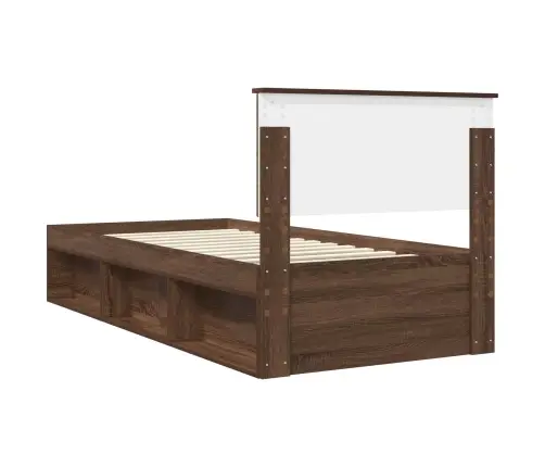 Gultas Rāmis Brūns Ozols 90 X 200 Cm Ciets Priedes Koks Vidaxl